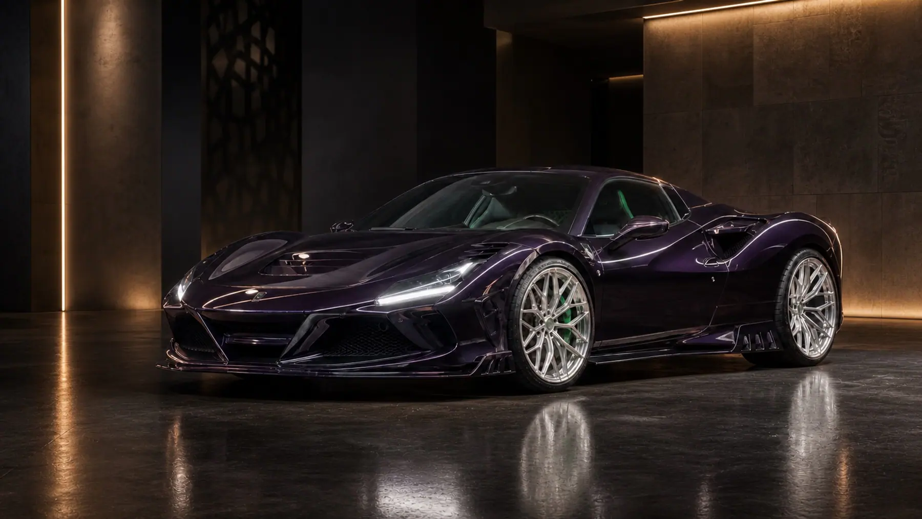 Cinematic Dubai atelier portrait of KEYVANY Ferrari F8 Tributo