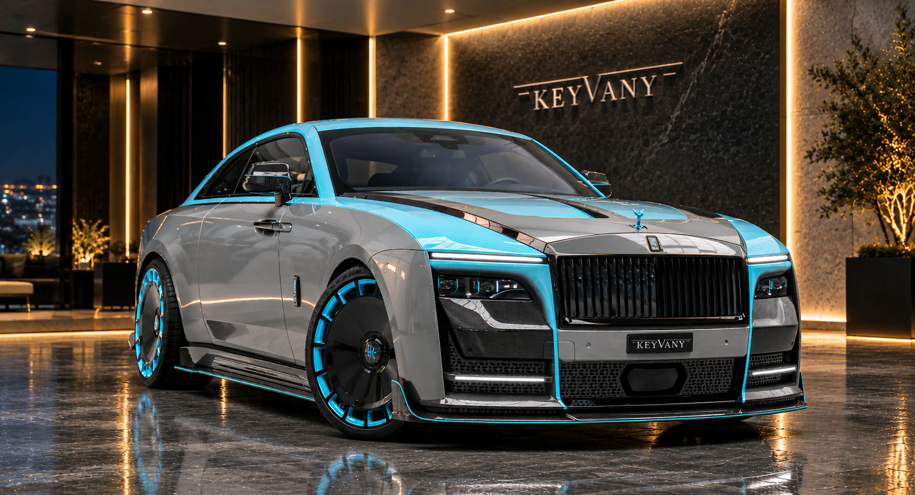 Cinematic Dubai atelier portrait of KEYVANY Spectacular Silver